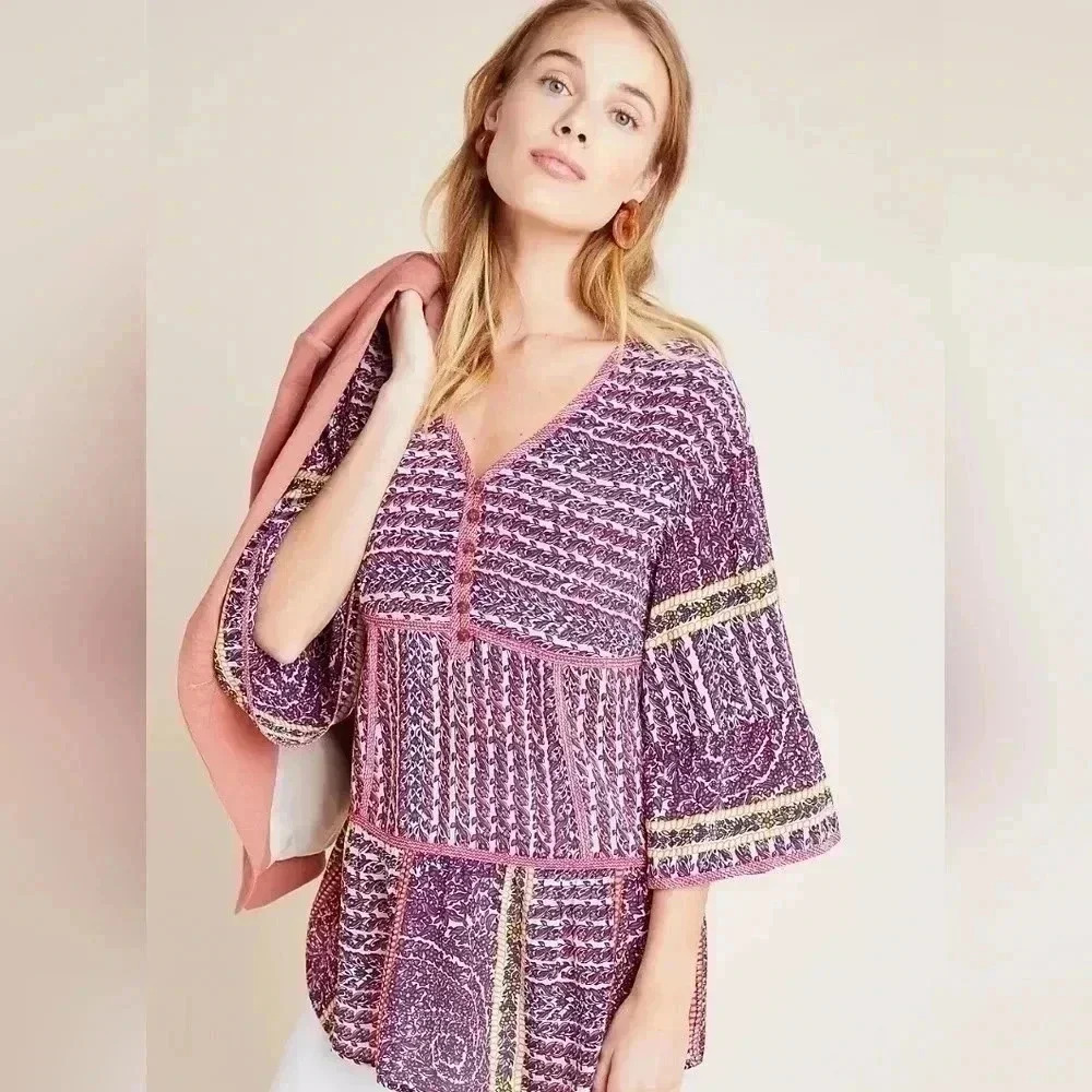 NWOT Anthropologie Maeve Lilyana Tiered Silk Blouse XS
